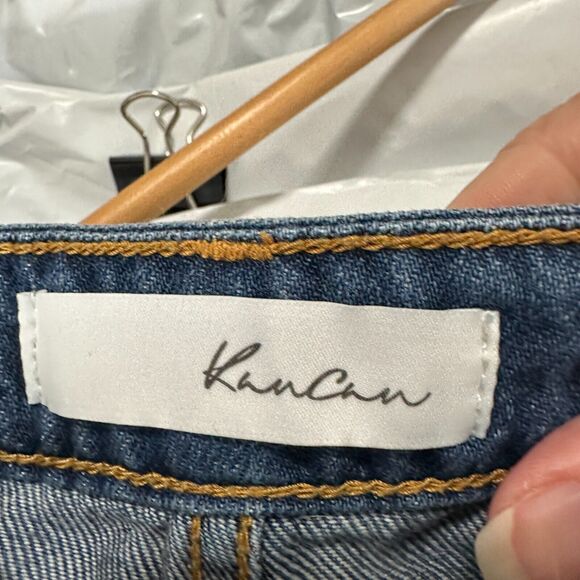 Kancan Medium Blue Wash Mid-Rise Distressed Raw Hem Denim Jean Shorts 28 - Picture 9 of 15